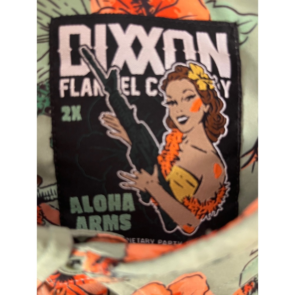 Dixxon Aloha Arms Shirt Mens 2X Green Hula Girl Rifle Tropical Print - Picture 3 of 6